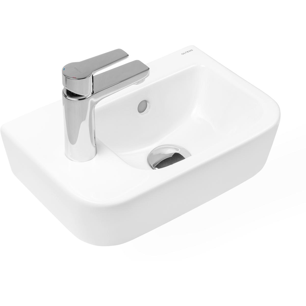Oltens Vernal umywalka 37x24,5 cm wisząca lewa z powłoką SmartClean biała 41504000 - Wysyłka w 24h