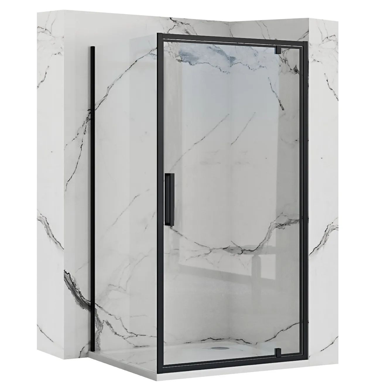 Rea Rapid Swing kabina prysznicowa 80x80 cm kwadratowa czarny półmat/szkło przezroczyste REA-K6408/REA-K6421 - Wysyłka w 24h