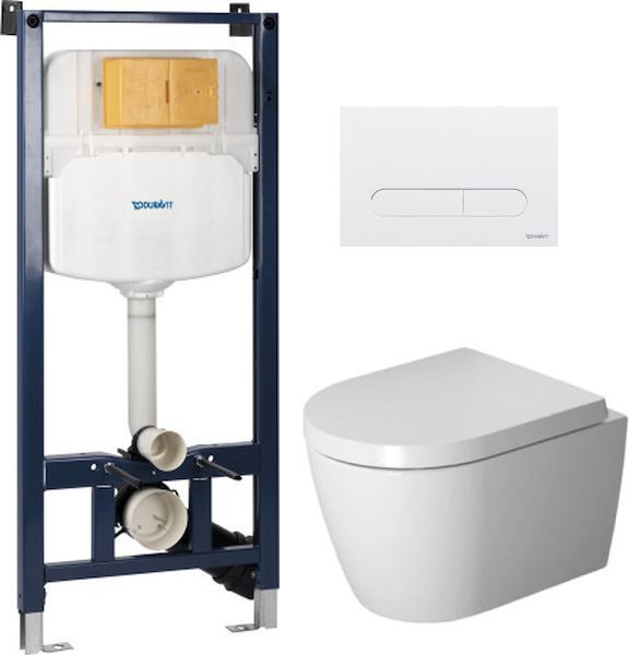 Zestaw Duravit DuraSystem stelaż podtynkowy z przyciskiem spłukującym białym i miską WC Rimless ME by Starck z deską wolnoopadającą ... - Wysyłka w 
