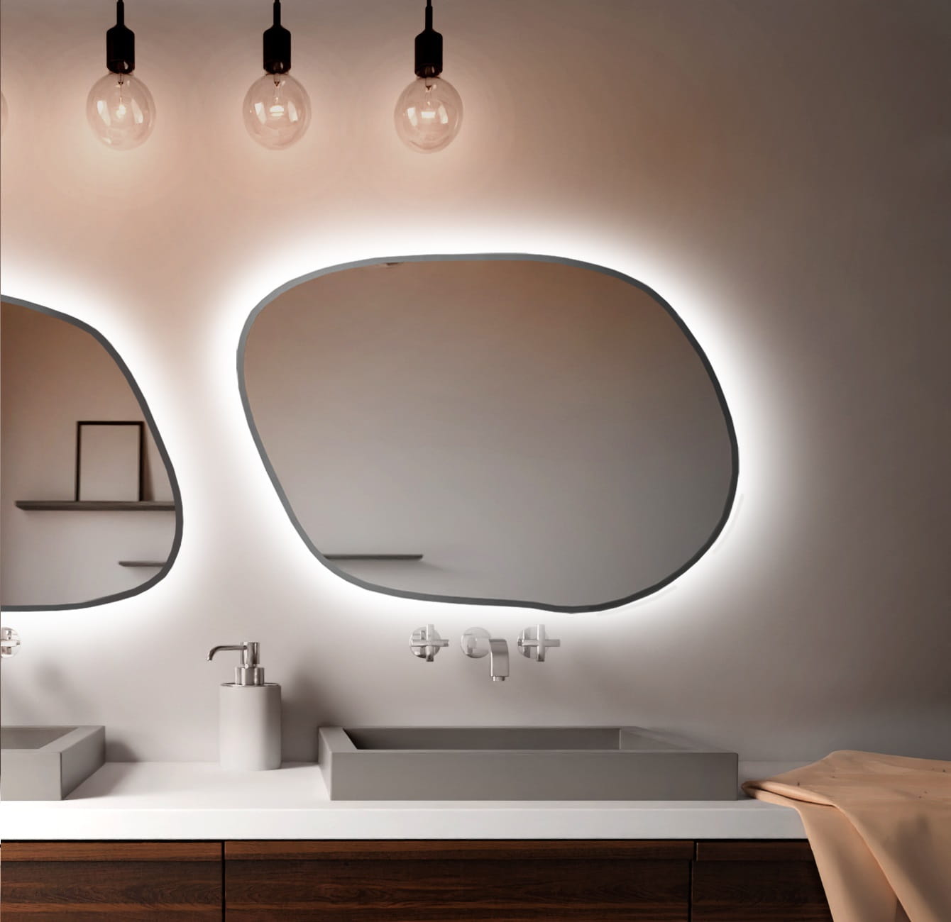 Baltica Design Bright Stain IV lustro 100x71 cm srebrne barwa światła neutralna z włącznikiem bezdotykowym