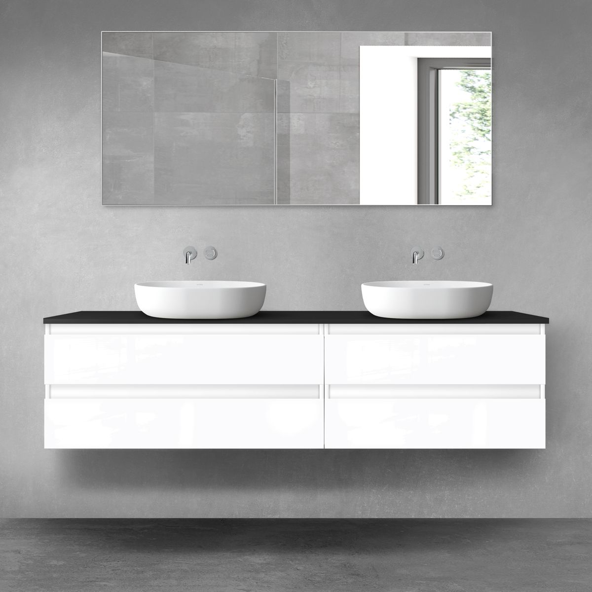 Oltens Vernal zestaw mebli łazienkowych 180 cm z blatem biały połysk/czarny mat 68579000 - Wysyłka w 24h