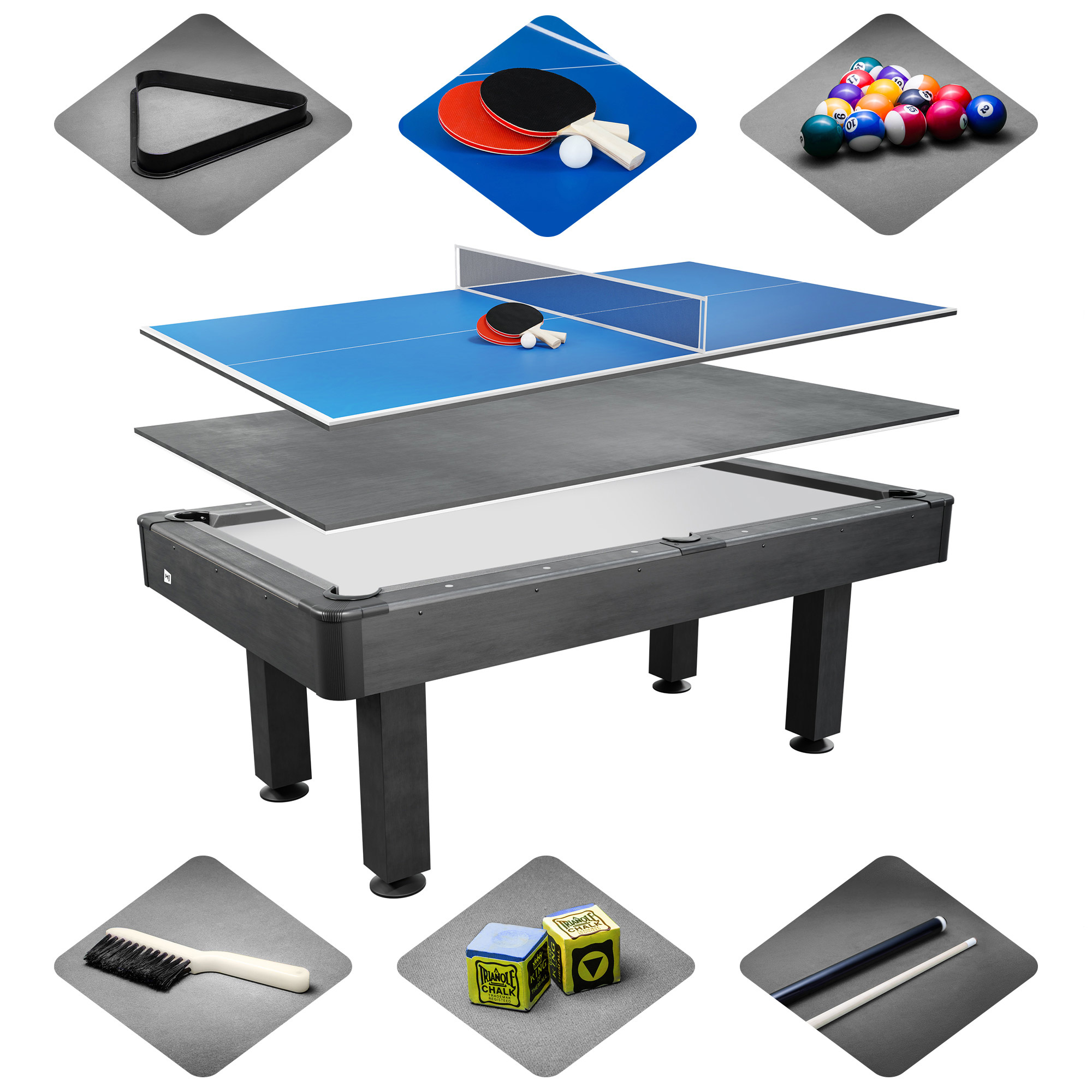 Stół bilardowy koszykowy VIP 7 FT szaro szary z nakładką ping-pong blat