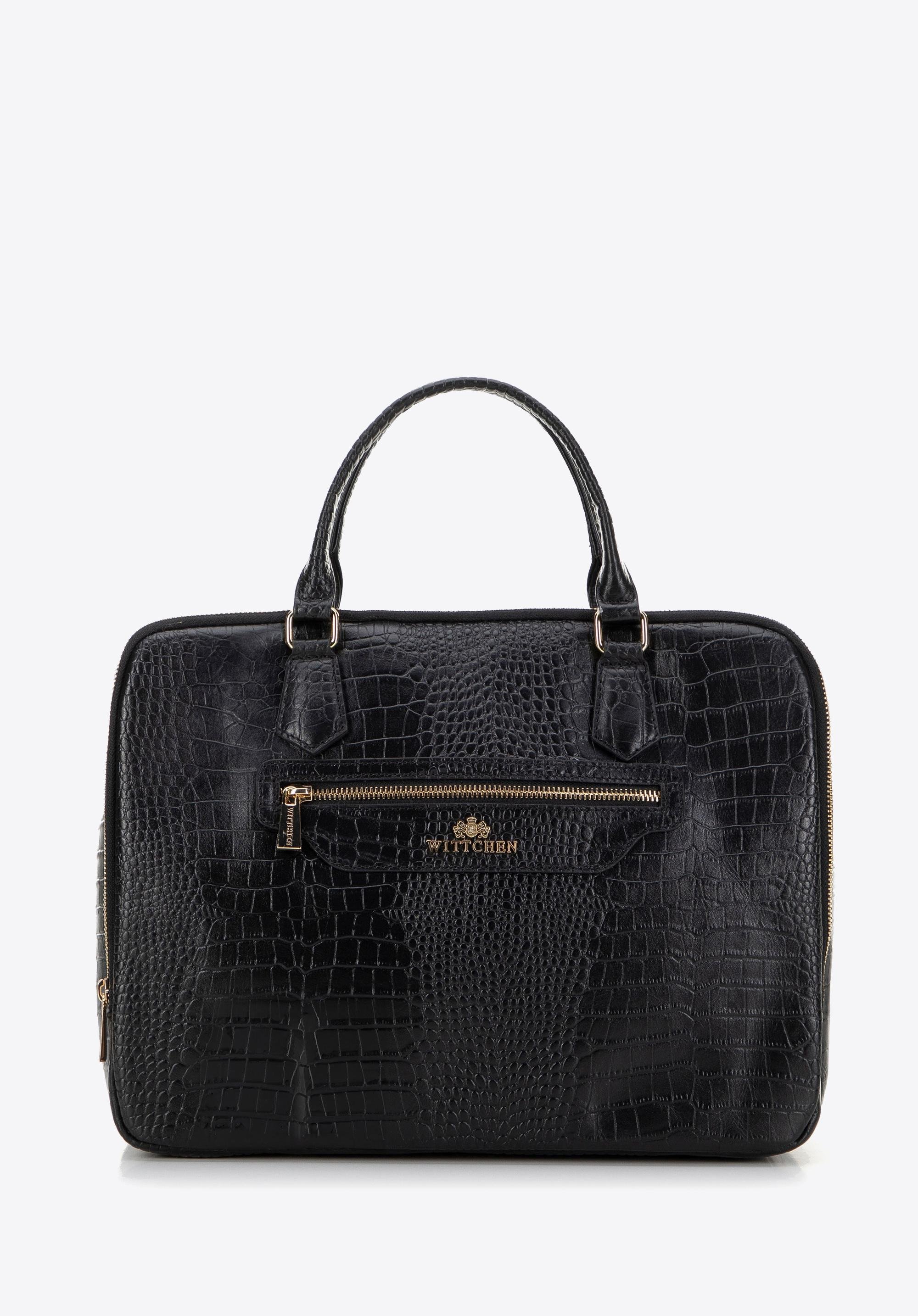 Torba na laptopa 15,6" skórzana o fakturze croco czarna