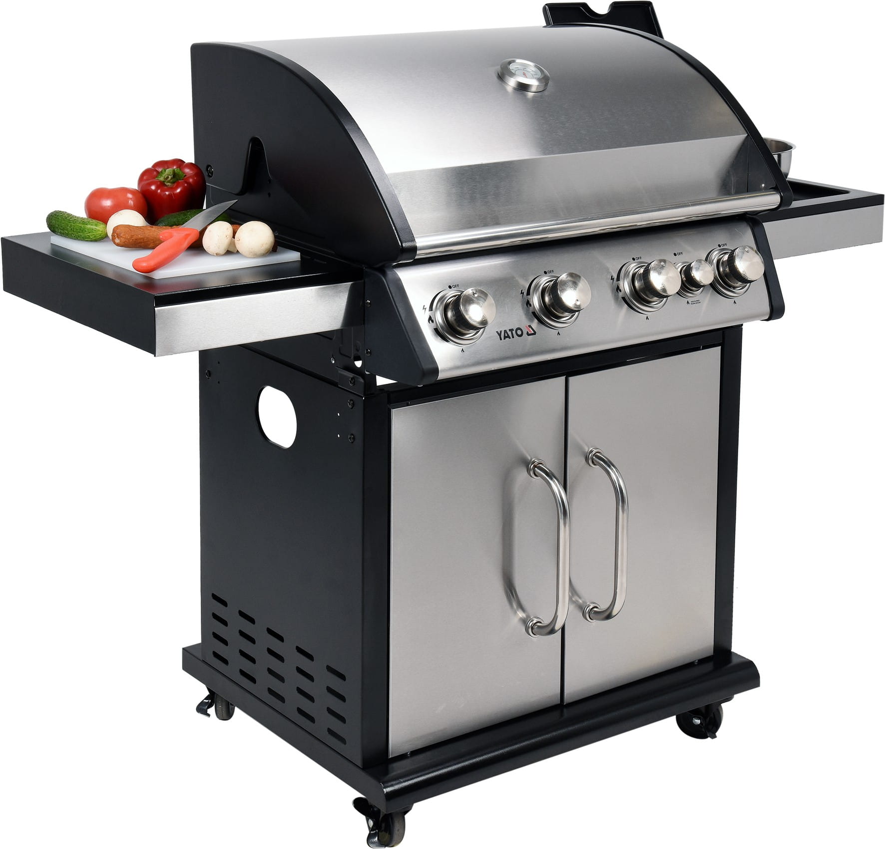 Grill gazowy 16kW z szafką i pokrywą, 4 palniki + palnik pomocniczy