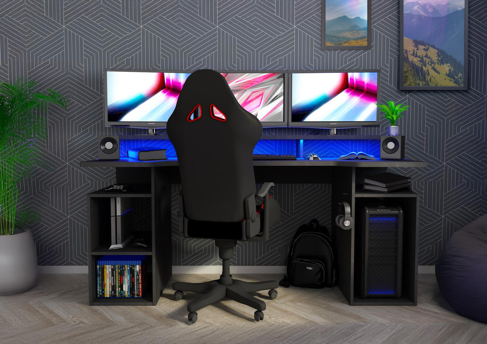 Gamingowe biurko komputerowe z LED oświetleniem D-Game