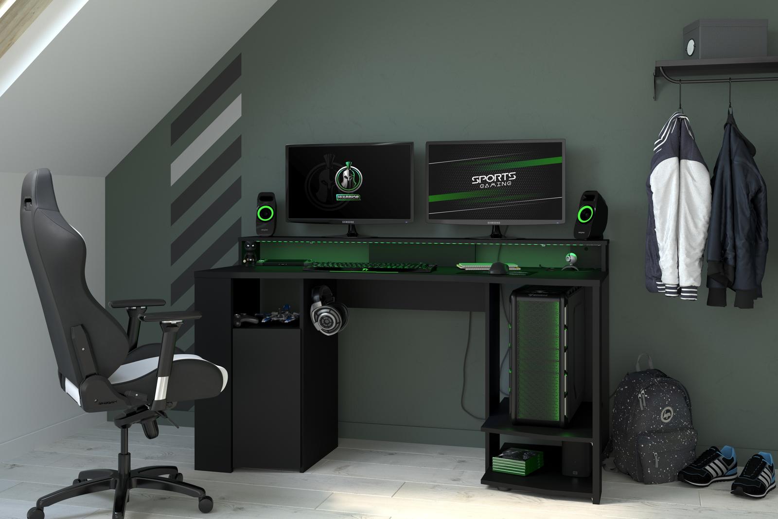 Stół do gier komputerowych z oświetleniem led Gaming black