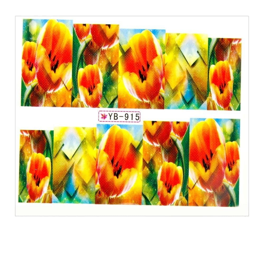Naklejki wodne do paznokci arkusz 6,5 x 5,5 cm na 10 palców yb Nr 915