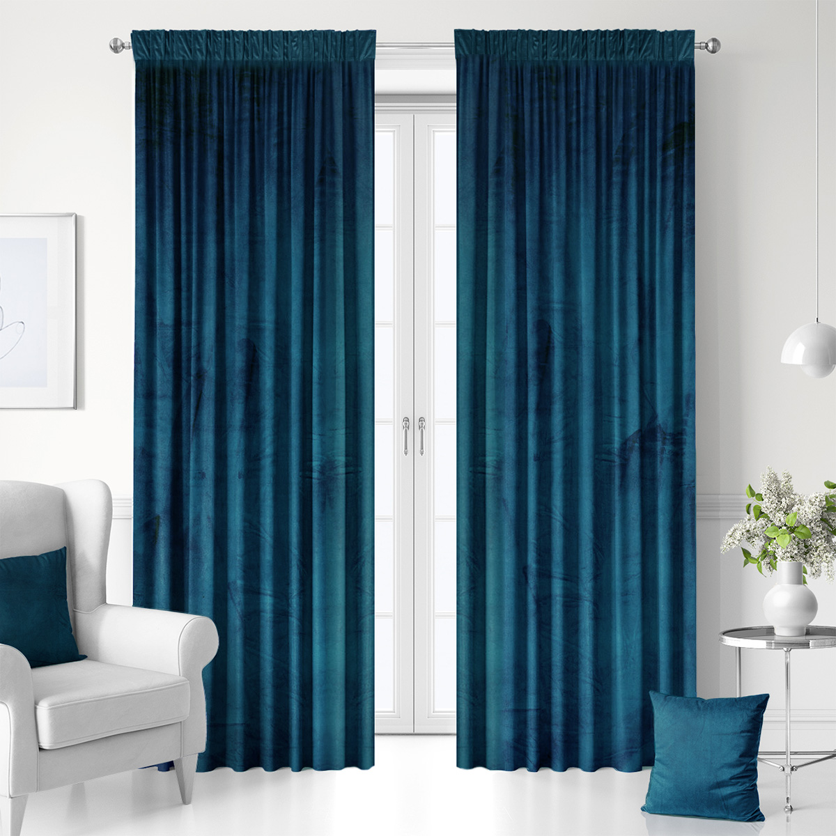 Zasłony na taśmie 140x250 holland velvet chłodny ciemny niebieski - Alena Firany
