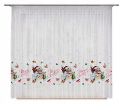 Firanka z Mikołajem 150x250 cm z taśmą świąteczna