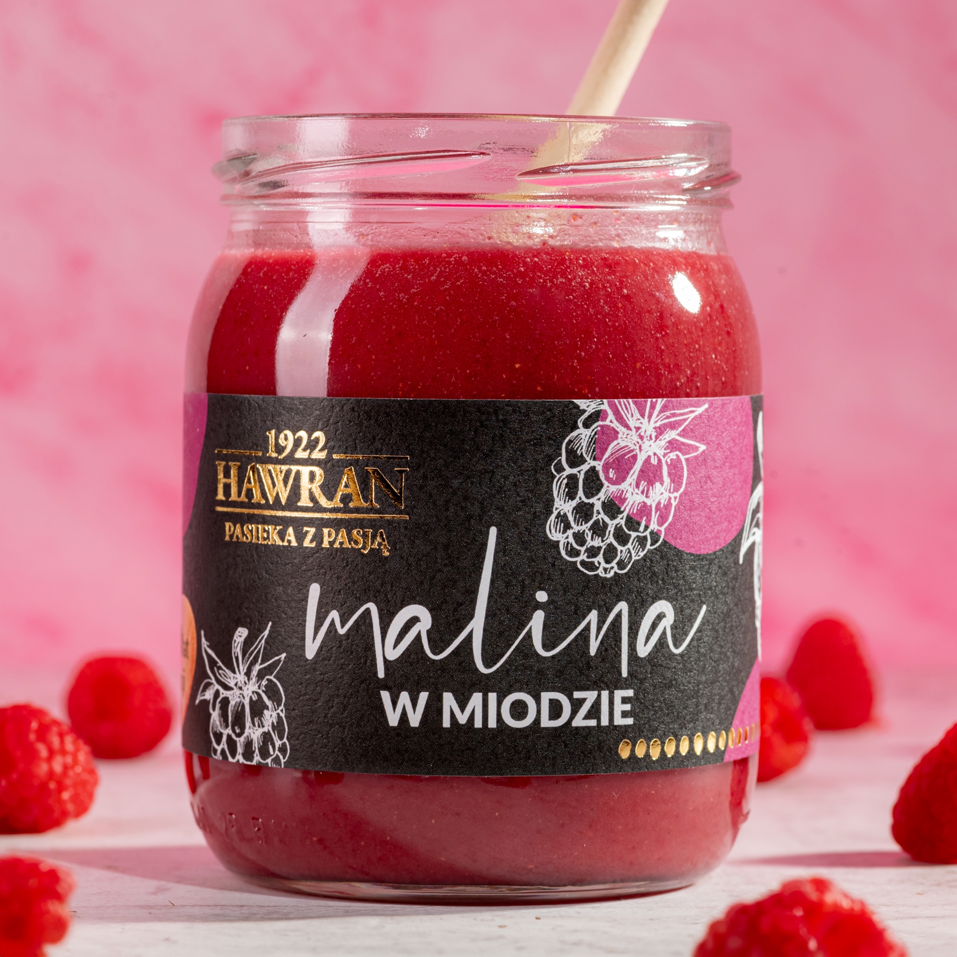 Malina w miodzie wielokwiatowym 630g - Pasieka z Pasją Hawran