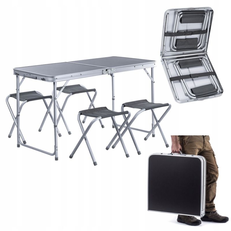 Zestaw Turystyczny KADAX Stół Składany 120cm + 4 Krzesła 5W1 Kempingowy Grill 1szt.