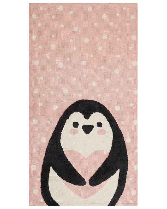 Dywan dziecięcy bawełniany motyw pingwina 80 x 150 cm różowy Pengkol 1 szt.