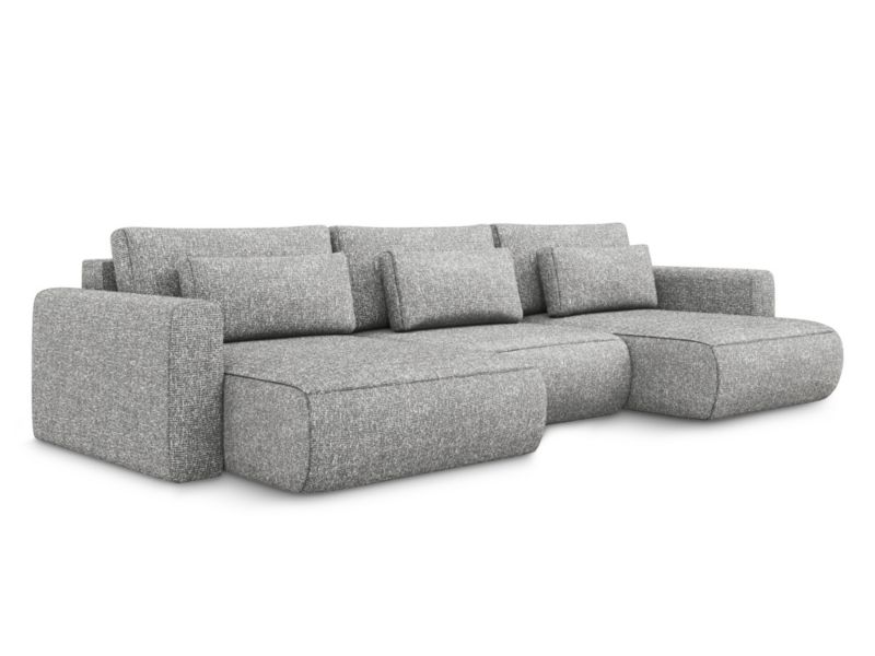 Sofa panoramiczna z funkcją spania Makamii Kapua z tkaniny strukturalnej 340x149 cm srebrny 1 szt.