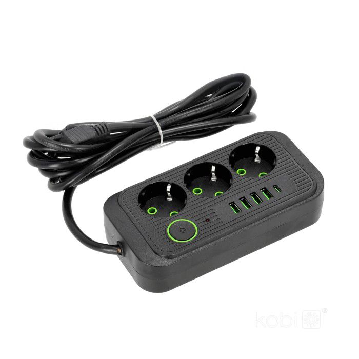 Przedłużacz Linea Kobi 3gn 4usb 1usb-c 3m Zu+W czarny 1 szt.