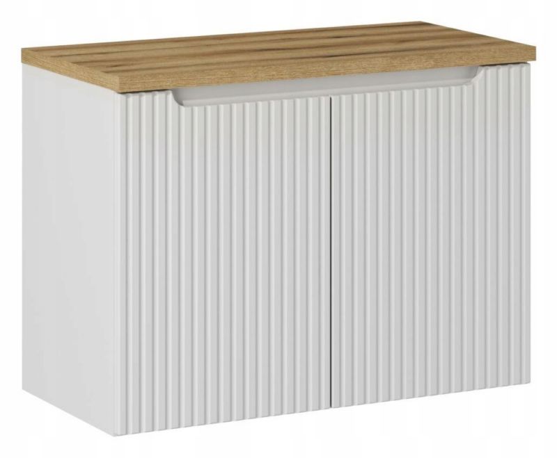 Szafka pod umywalkę Furnidea 80 cm wisząca biały mat z blatem dąb coast evoke Nova White 2 drzwi 1 szt.
