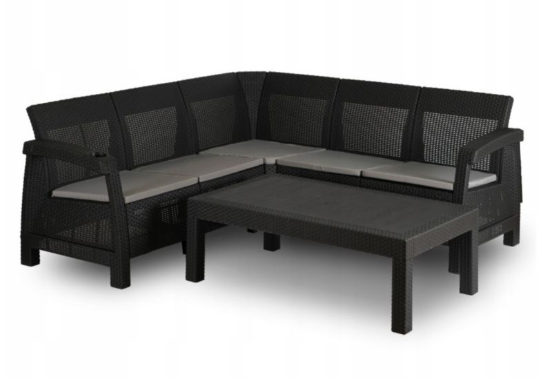 Zestaw Mebli Ogrodowych Indiana Mini Mebel Elite Narożnik i Stolik Technorattan Czarny 1 kpl
