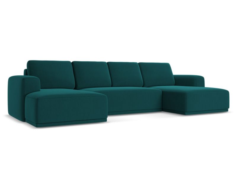 Sofa panoramiczna z funkcją spania Makamii Kaila z tkaniny welwetowej 333x160 cm morski 1 szt.