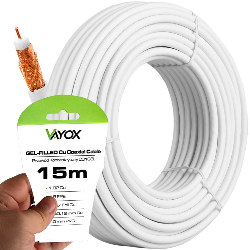 Kabel koncentryczny Vayox CC1-15 antenowy Cu 75 Ohm 15m 1 szt.