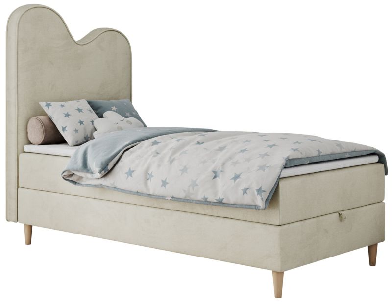 Łóżko młodzieżowe MKS Meble FLOW 90x180 H3 beżowy welwet topper T25 1szt.