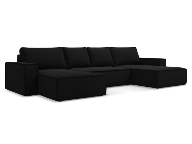 Sofa panoramiczna z funkcją spania Makamii Kimo z tkaniny welwetowej 398x185 cm czarny 1 szt.