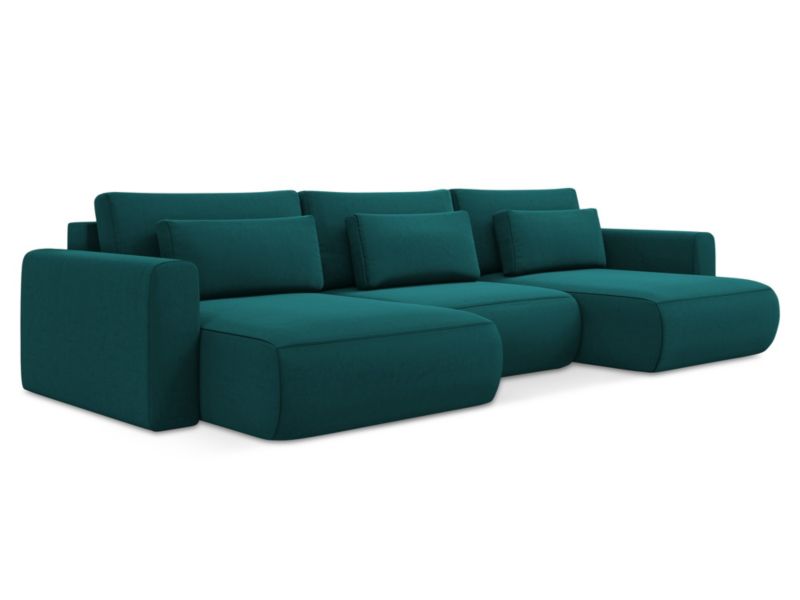 Sofa panoramiczna z funkcją spania Makamii Kapua z tkaniny welwetowej 340x149 cm morski 1 szt.