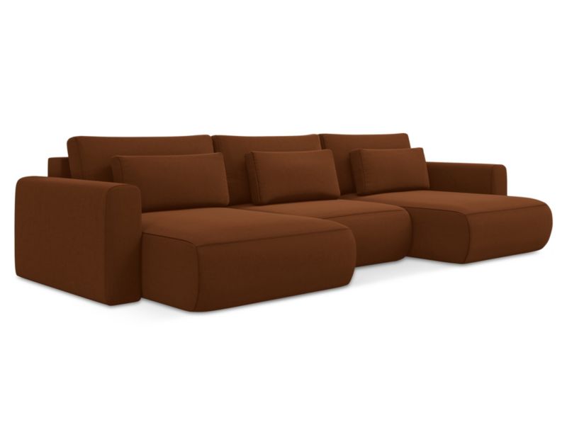 Sofa panoramiczna z funkcją spania Makamii Kapua z tkaniny welwetowej 340x149 cm terakota 1 szt.