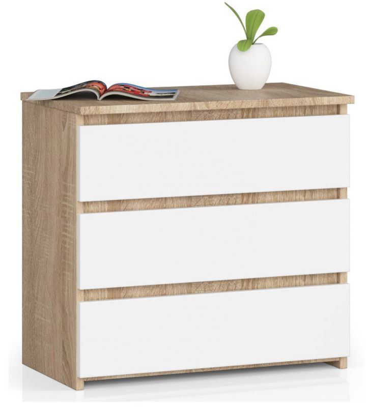 Szafka nocna Akord CL3 Dąb Sonoma 60 cm 3 szuflady kolor Biały mat 60x35x57 cm 1 szt.