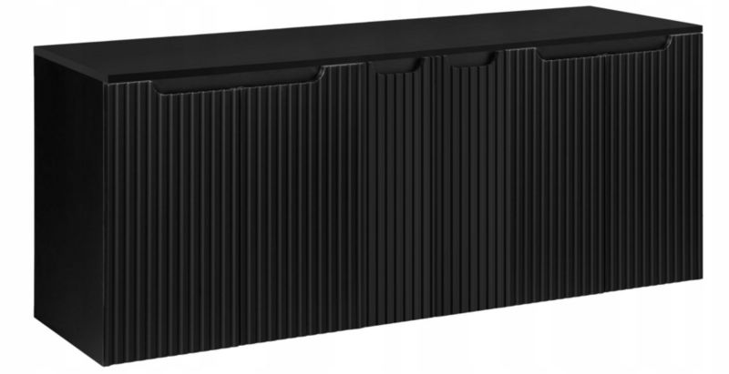 Szafka łazienkowa Furnidea 160 cm wisząca z blatem ryflowane fronty 6 drzwi Nova Black czarna 1 szt.