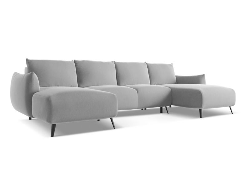 Sofa panoramiczna z funkcją spania Makamii Malie z tkaniny welwetowej 317x162 cm szary 1 szt.