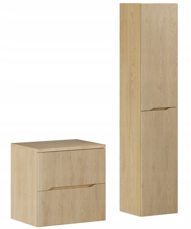 Szafka pod umywalkę i słupek Furnidea 60 cm + 170 cm dąb cremona dąb cremona ryflowany Nordic Cremona zestaw