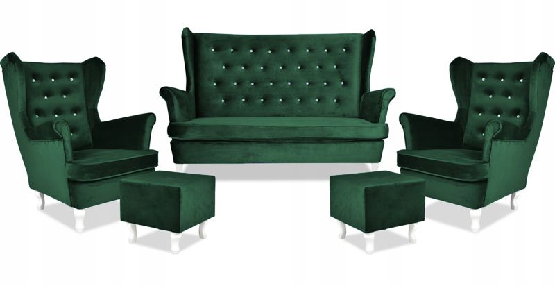 Zestaw mebli uszak do salonu sofa fotele pufy Family Meble Diana zielony 1szt