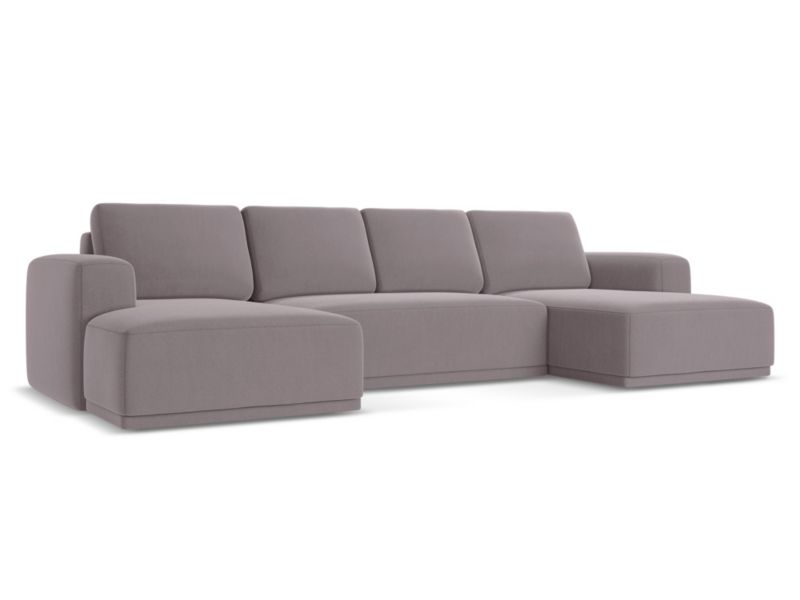 Sofa panoramiczna z funkcją spania Makamii Kaila z tkaniny welwetowej 333x160 cm lawendowy 1 szt.