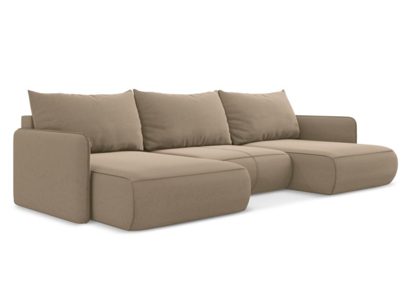 Sofa panoramiczna z funkcją spania Makamii Nanea z tkaniny welwetowej 290x148 cm jasny beż 1 szt.