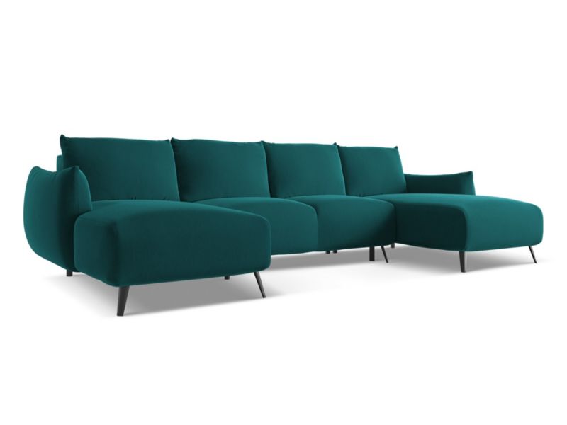 Sofa panoramiczna z funkcją spania Makamii Malie z tkaniny welwetowej 317x162 cm morski 1 szt.