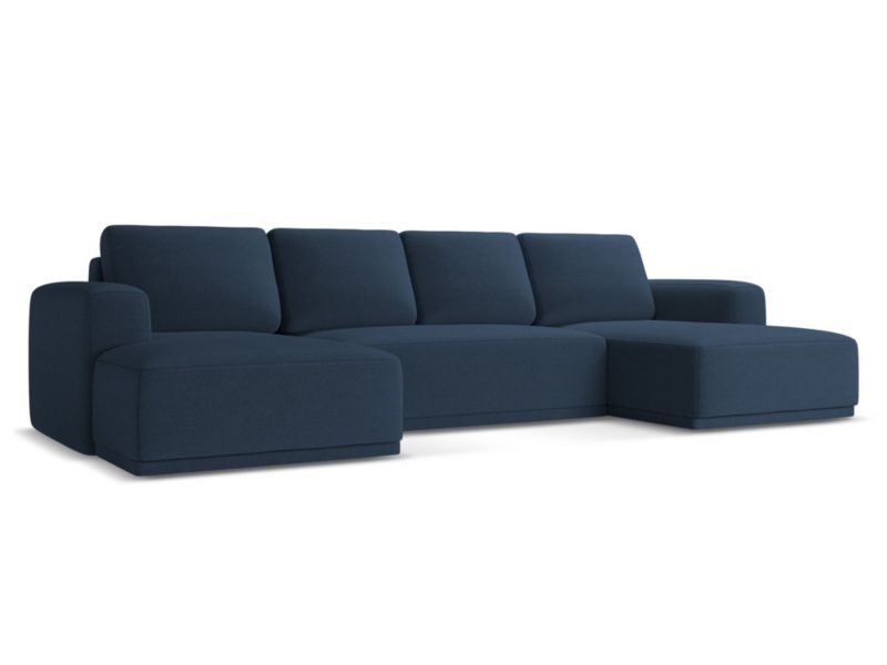 Sofa panoramiczna z funkcją spania Makamii Kaila z tkaniny szenilowej 333x160 cm królewski niebieski 1 szt.