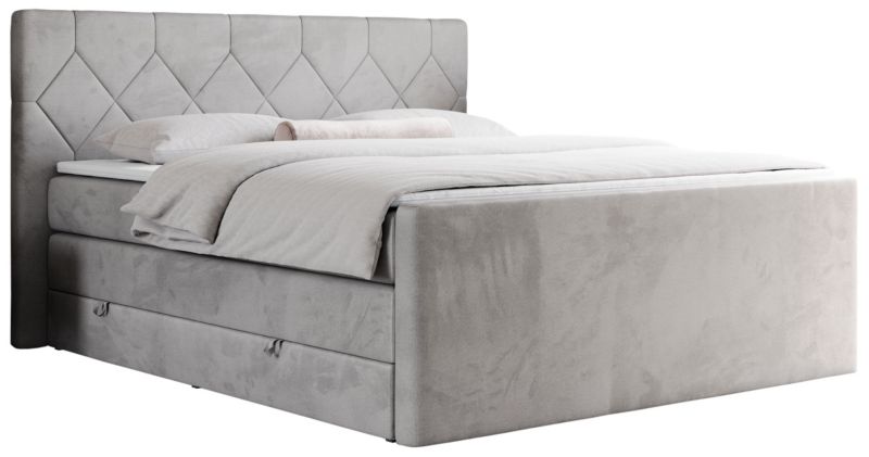Łóżko kontynentalne MKS Meble KING EIGAR 160x200 H3 jasnoszary welwet 1szt.