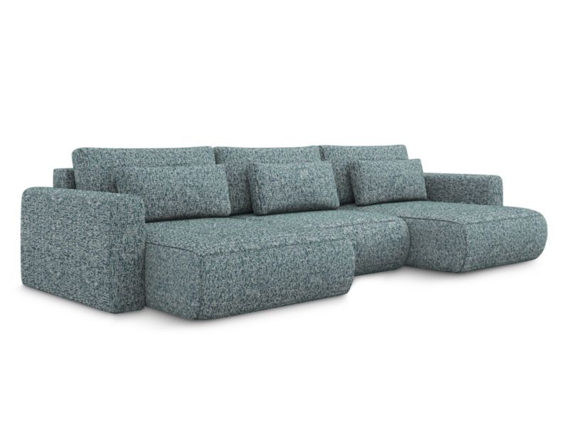 Sofa panoramiczna z funkcją spania Makamii Kapua z tkaniny strukturalnej 340x149 cm jeans 1 szt.