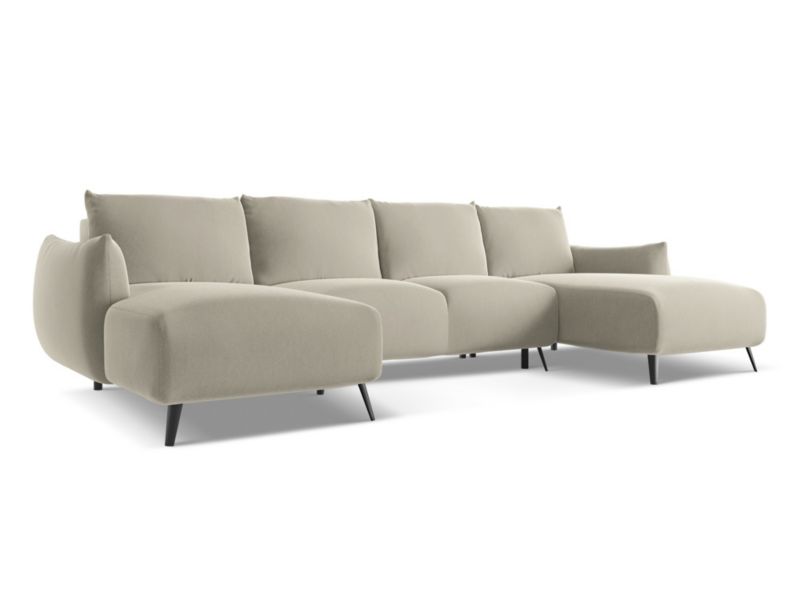 Sofa panoramiczna z funkcją spania Makamii Malie z tkaniny welwetowej 317x162 cm perłowy 1 szt.