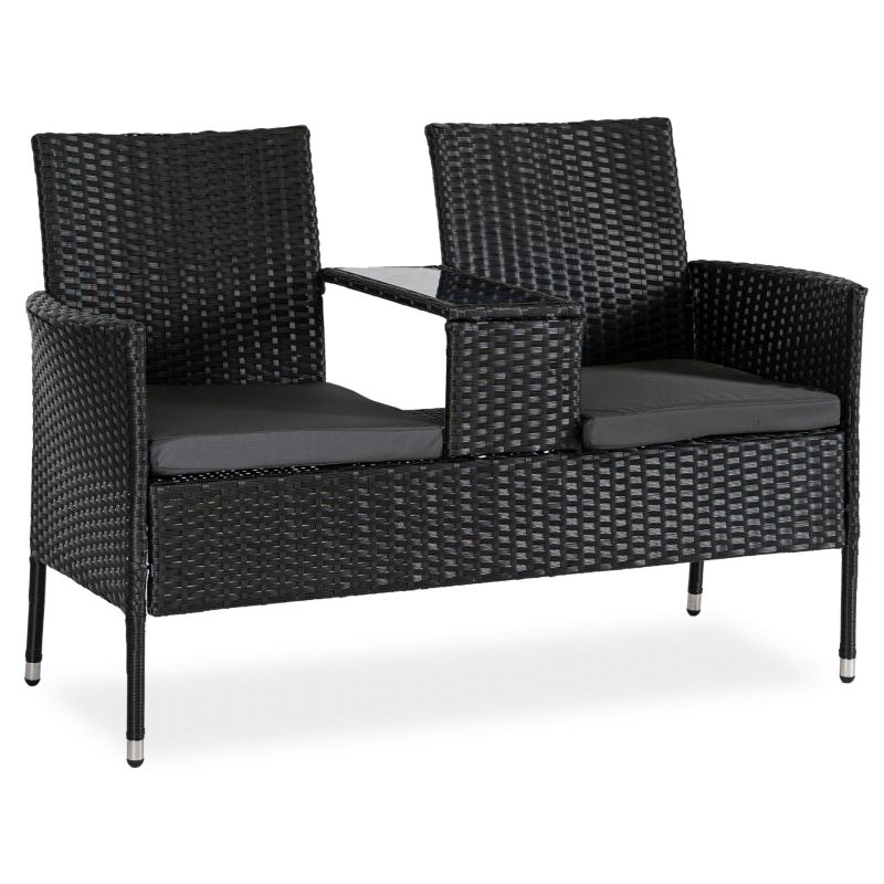 Sofa Ogrodowa Kent Mebel Elite 2-osobowa ze Stolikiem Technorattan Czarna 1 szt