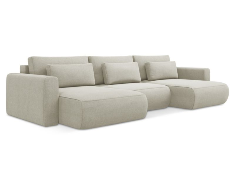 Sofa panoramiczna z funkcją spania Makamii Kapua z tkaniny strukturalnej 340x149 cm jasny beż 1 szt.