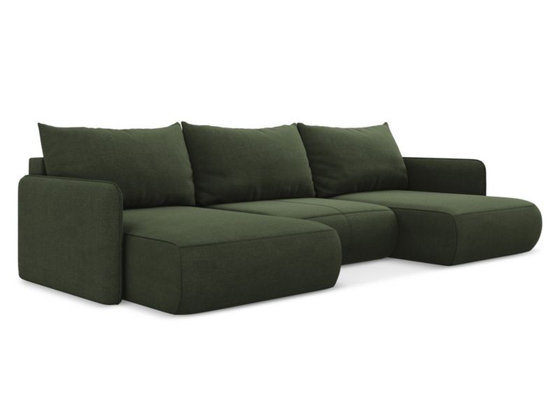 Sofa panoramiczna z funkcją spania Makamii Nanea z tkaniny strukturalnej 290x148 cm oliwkowy 1 szt.