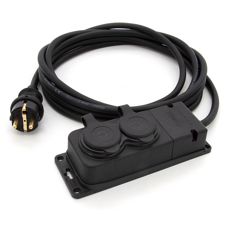 Przedłużacz ogrodowy gumowy ELS Elektrotechnika 2OW16152 2-gniazdowy 16A 230V IP44 H05RR-F 3x2,5mm2, czarny 15 m.