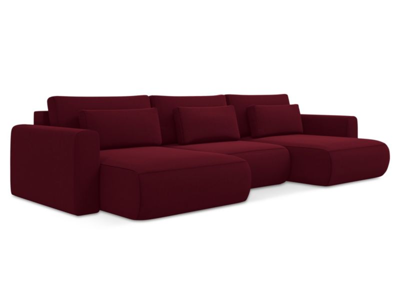 Sofa panoramiczna z funkcją spania Makamii Kapua z tkaniny welwetowej 340x149 cm burgundowy 1 szt.