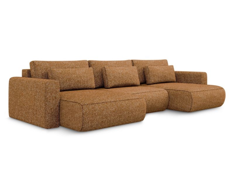 Sofa panoramiczna z funkcją spania Makamii Kapua z tkaniny strukturalnej 340x149 cm terakota 1 szt.