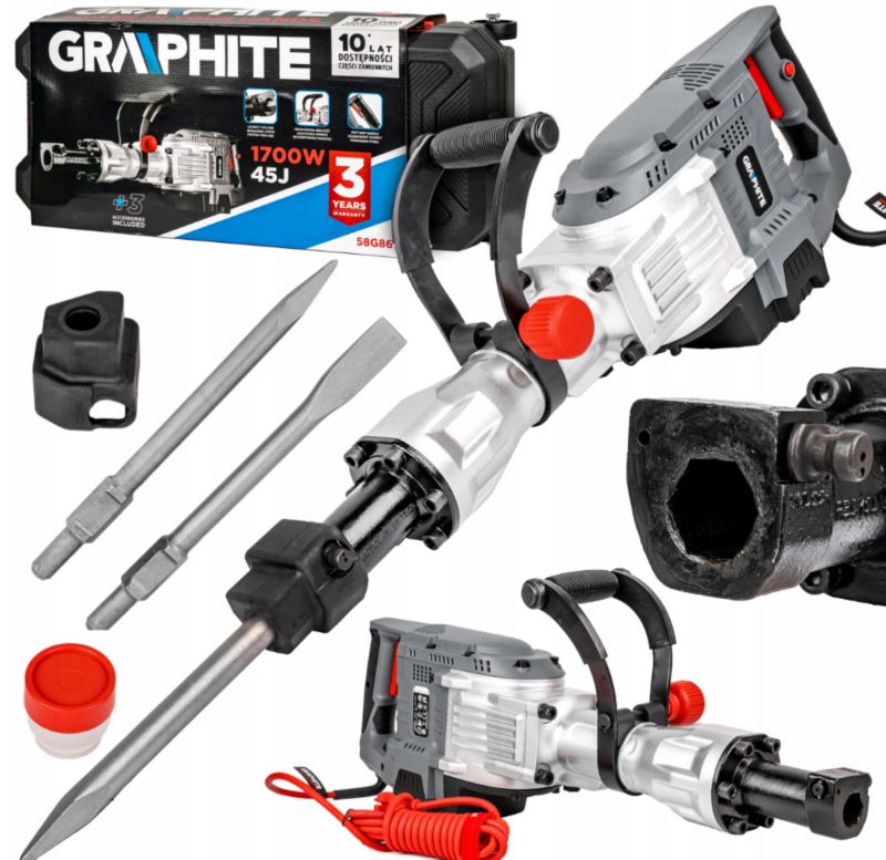 Młot udarowy do kucia wyburzeniowy GRAPHITE 58G868 dwa dłuta 45J 1700w 1szt.