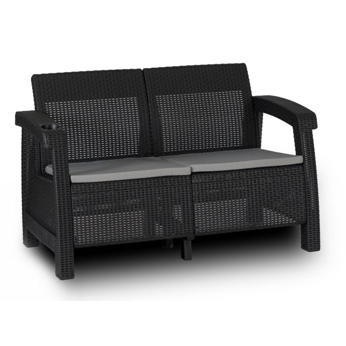 Sofa Ogrodowa Okland Mebel Elite Technorattan z Poduszkami Czarna 1 szt