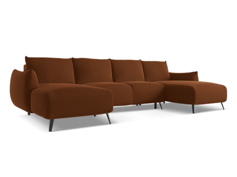 Sofa panoramiczna z funkcją spania Makamii Malie z tkaniny welwetowej 317x162 cm terakota 1 szt.