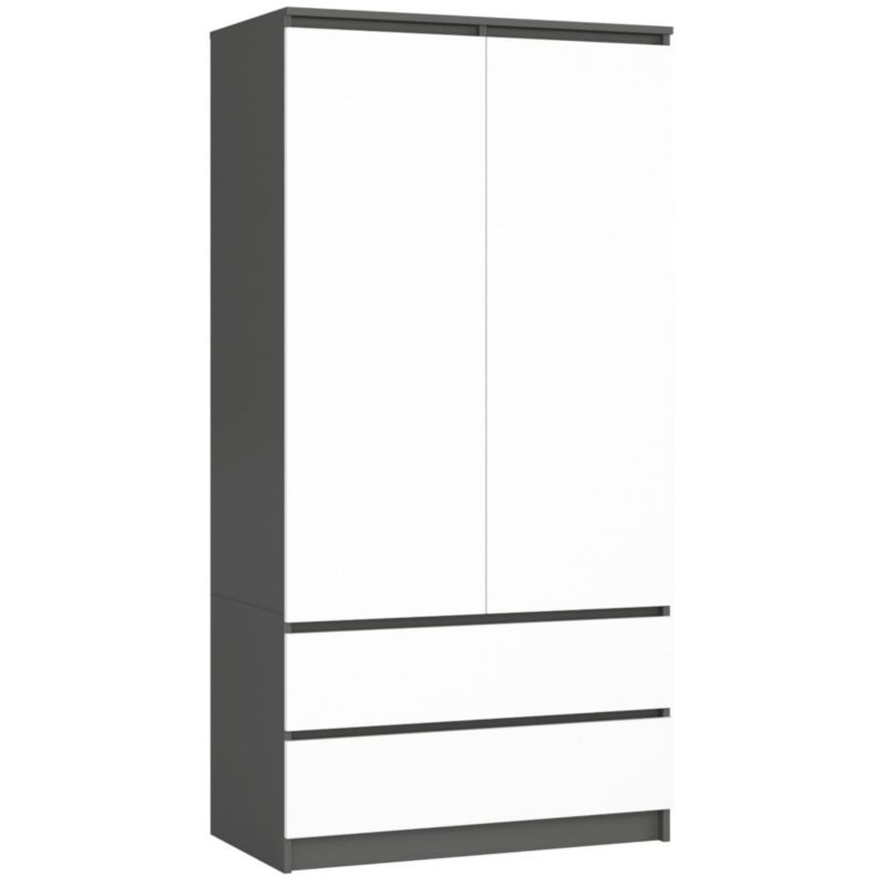 Szafa Akord S90 Grafit Szary 90 cm 2 drzwi 2 szuflady kolor Biały mat 4 półki 90x51x180 cm 1 szt.