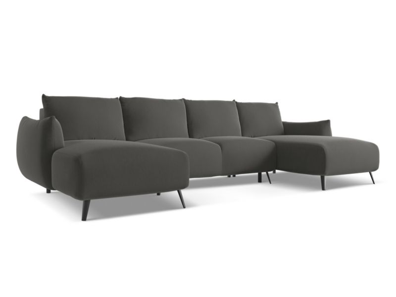 Sofa panoramiczna z funkcją spania Makamii Malie z tkaniny welwetowej 317x162 cm stalowy 1 szt.