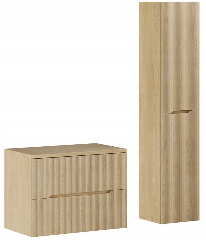 Szafka pod umywalkę i słupek Furnidea 80 cm + 170 cm dąb cremona dąb cremona ryflowany Nordic Cremona zestaw